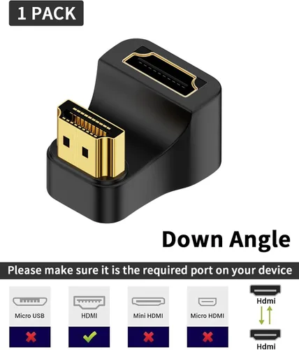 Vista 2 de Poyiccot Adaptador HDMI en forma de U de 8 K, 48 Gbps 8K a 60 Hz, ángulo descendente de 180 grados HDMI macho a hembra, extensor de adaptador