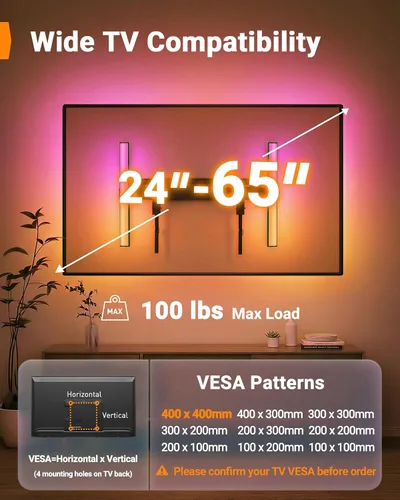 Vista 2 de Perlegear No Stud TV Wall Mount with LED Light for 24–65 inch TVs