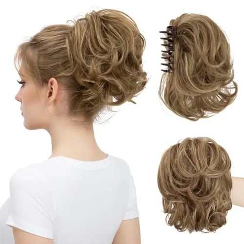 Vista 25 de Pinza de pelo con clip de garra, moño corto, pieza de cabello de moño desordenado, extensiones de cabello flexibles, ramificación de cabello