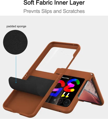Vista 5 de Funda delgada de piel sintética para Motorola Razr Plus 2023, [cubierta frontal transparente + parte trasera de cuero duro de policarbonato] Marrón