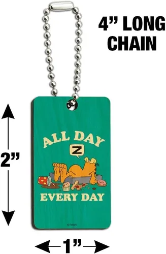 Vista 3 de Garfield All Day Every Day Wood Wooden Rectangle Keychain Key Ring
