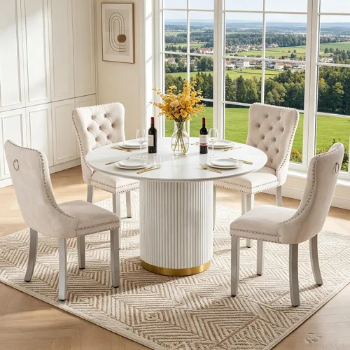 Vista 26 de SSLine 41.3 in Round Sintered Stone Dining Table for 4 Fluted Pedestal Base