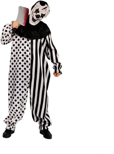 Vista 2 de Country-living Ropa de Halloween para hombre, ropa de payaso punk funk, disfraz de payaso de hombre para festival, negro, blanco, talla L