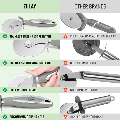 Vista 7 de Zulay Kitchen Cortador de pizza de alta calidad, rueda de acero inoxidable duradera, fácil de limpiar, fácil de usar, súper afilado con mango