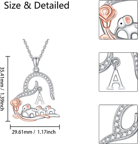 Vista 6 de ACJNA 925 Sterling Silver Elephant Necklaces for Women Mother Daughter Rose Flower Initial A Letter Heart Necklace Pendant Jewelry Elephant Gifts
