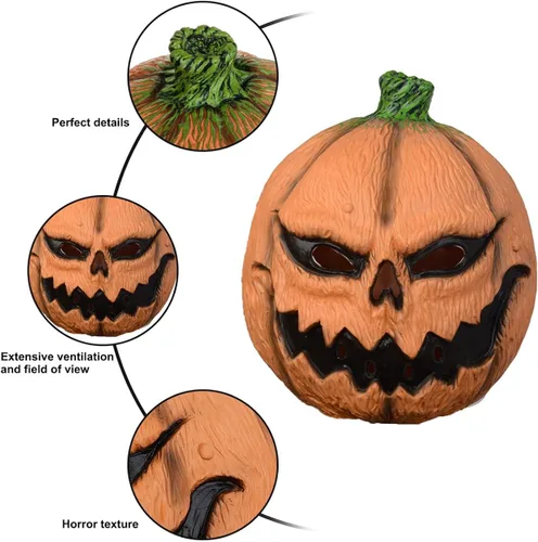 Vista 5 de Voyiparty Máscara de calabaza aterradora de Halloween decoraciones para adultos accesorios de fiesta máscara de látex y calabaza regalos de Halloween