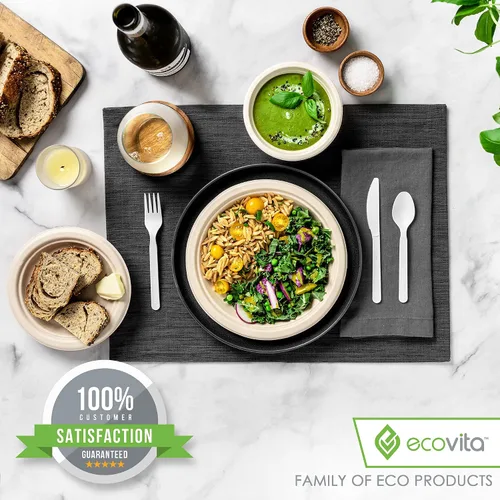 Vista 8 de Ecovita Platos de papel 100 % compostables [7 pulgadas] – 150 platos desechables ecológicos, resistentes, libres de árboles y líquidos y resistentes