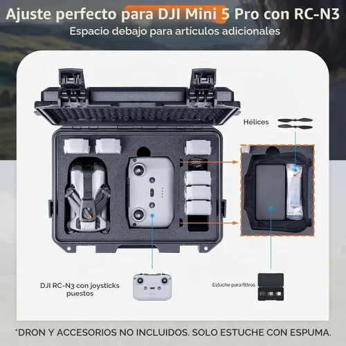 Vista 3 de Lykus Titan MM510 Funda rígida impermeable para DJI Mini 5 Pro y RC2/RC-N3, Soporta hasta 7 baterías [Solo funda]