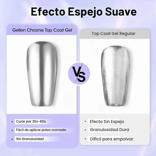 Vista 2 de GELLEN - Capa superior de gel cromado, para esmalte de gel en polvo de uñas, curado UV