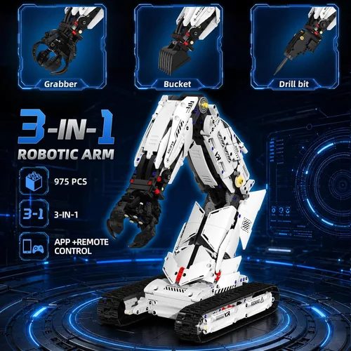 Vista 4 de 3 in 1 Robot Arm Building Set for Kids Boys Age 8-14 with RC & APP