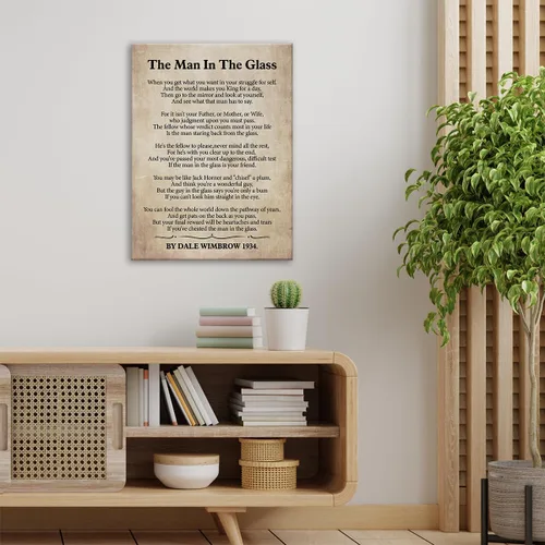 Vista 4 de Lienzo impreso con texto en inglés «The Man in the Glass Poema», arte de pared para decoración del hogar, When You Get What You Want in Your