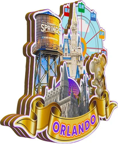 Vista 2 de Imán de madera para nevera de Orlando Florida, Estados Unidos, 3D, monumentos de viaje, coleccionables, recuerdos, decoración hecha a mano -2649
