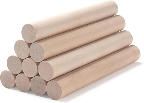 Vista 12 de Varillas de Clavija de Madera Tacos de Madera, 10 Piezas 1/2 x 12 pulgadas Varillas Redondas de Madera para Manualidades, Tacos de Macramé, Palos