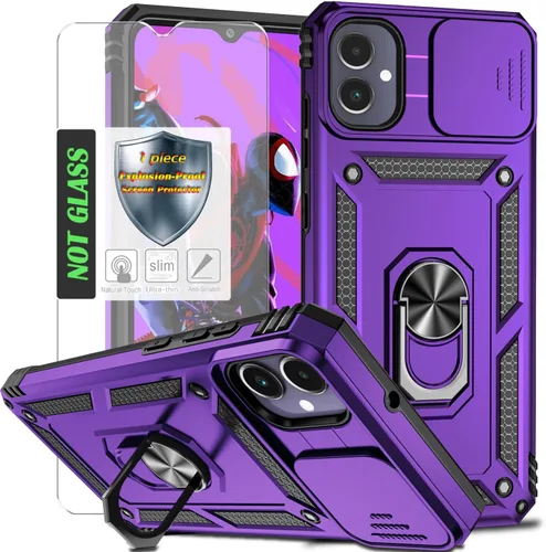 Vista 35 de Funda para Galaxy A26 con cubierta para lente de cámara, protector de pantalla HD, protección contra caídas de grado militar, soporte de anillo