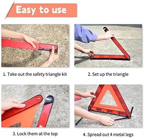 Vista 11 de DEDC Triángulo de advertencia, triángulo de seguridad plegable, kit de advertencia triple, reflector triangular de advertencia, señal de peligro