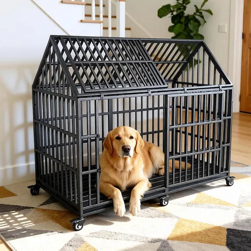 Vista 10 de Jaula resistente para perros de 54 pulgadas, jaula/perrera para mascotas con alfombrilla, a prueba de escape con techo que se abre por arriba, 4