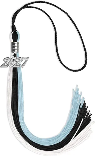 Vista 15 de Endea Graduation Borla de triple color con gota de fecha plateada (negro/dorado/granate, 2020)