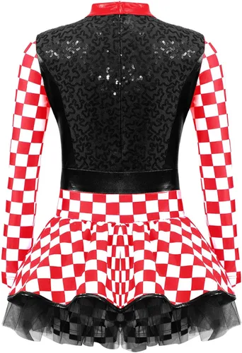 Vista 2 de Oyolan Disfraz de conductor de carreras para niñas, disfraz de piloto de carreras de cosplay, traje de lentejuelas brillantes, disfraz de Halloween