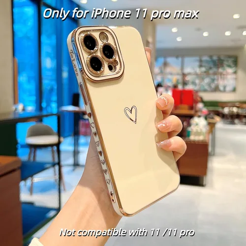 Vista 2 de Funda compatible con iPhone 11 Pro Max para mujeres y niñas, estética, bonita, de lujo, a la moda, diseño de corazón dorado, delgada de silicona, a