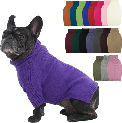 Vista 103 de IECOii Suéter de perro salchicha de cuello alto para perros pequeños, medianos y hembras, elástico y transpirable, abrigo de punto cálido, para Negro