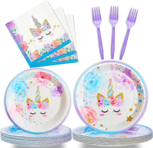 Vista 15 de 96 piezas de platos, servilletas y tenedores para fiesta de cumpleaños azul, verde, plateado, juego de vajilla desechable de papel con temática