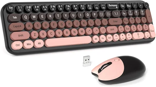 Vista 11 de MOFII Combo de teclado y mouse inalámbricos, teclado pequeño compacto con impresión grande, teclado retro de máquina de escribir de 2.4 GHz, mouse