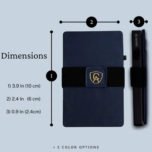 Vista 4 de Cartera delgada de diseño Cuero auténtico premium Protección RFID inteligente Minimalista Tarjetas inteligentes de liberación rápida, Azul
