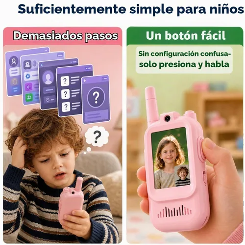 Vista 8 de Walkie Talkies de video para niños, paquete de 2 recargables con pantalla