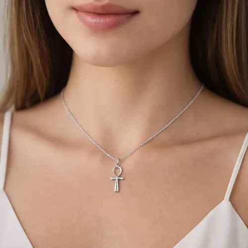 Vista 2 de AeraVida Collar de plata de ley 925 con cruz religiosa ANKH egipcia de eternidad, Metal