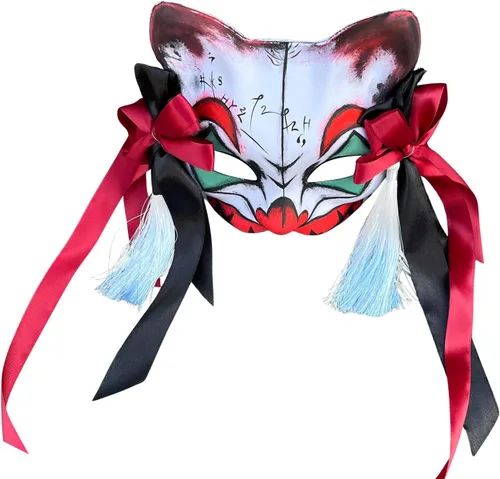 Vista 6 de YangYong Máscara japonesa Kitsune, colección de gatos Foxy con perla y decoración de cristal