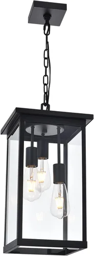 Vista 18 de TODOLUZ Lámpara colgante grande de 3 luces para exteriores, iluminación de porche colgante exterior con vidrio martillado, cadena larga ajustable