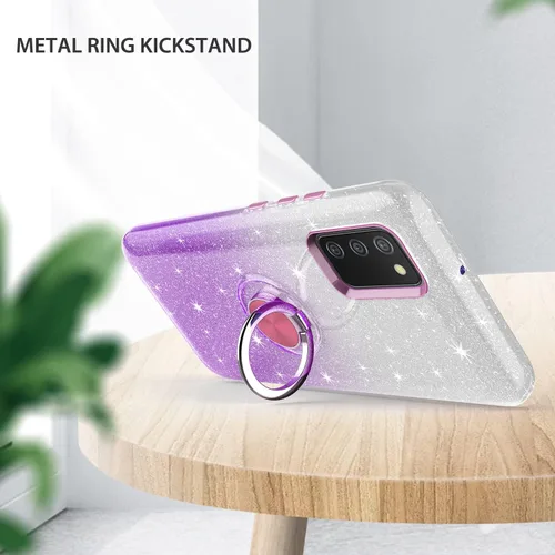 Vista 5 de TJS Funda compatible con Samsung Galaxy A02S, con protector de pantalla de vidrio templado, anillo de metal, soporte magnético, tono brillante