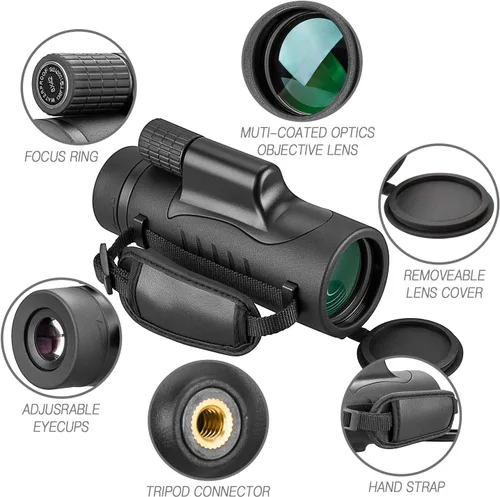 Vista 2 de FEEMIC Telescopio monocular de alta potencia con visión de de 8x y diámetro del objetivo de 1.65 pulgadas (42 mm) compacto portátil impermeable a