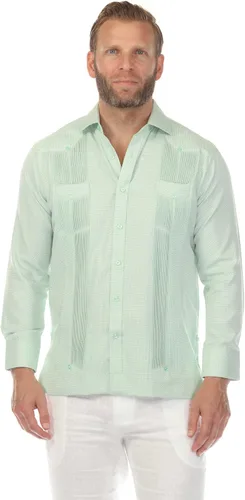 Vista 14 de Guayabera elegante de dos bolsillos para hombre con aspecto texturizado de diamante