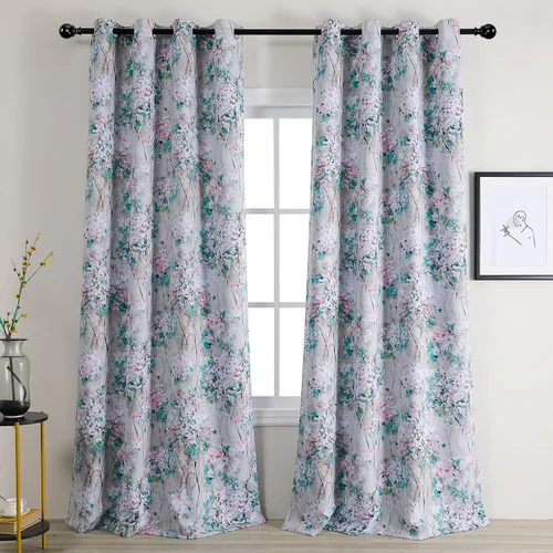 Vista 17 de MYSKY HOME Cortinas florales de 45 pulgadas de largo para sala de estar, baño, aislamiento térmico, cortina de oscurecimiento de la habitación