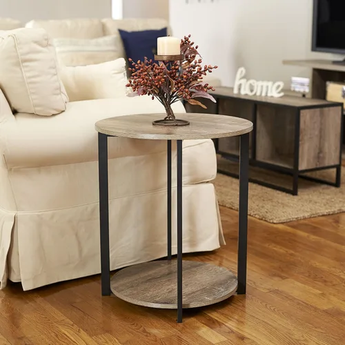 Vista 2 de Household Essentials Mesa auxiliar de madera con estante de almacenamiento Ashwood
