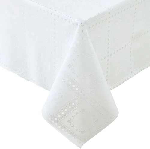 Vista 8 de Threadmade - Mantel / protector de mesa de vinilo de 3 yardas, inspirado en encaje floral, color blanco, 54 pulgadas de ancho x 108 pulgadas