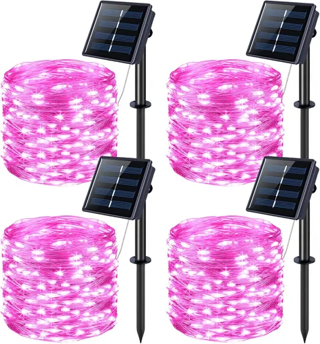 Vista 12 de JMEXSUSS Paquete de 2 luces solares de Navidad impermeables para exteriores, 100 LED de 33 pies, color blanco y multicolor, luces solares de hadas