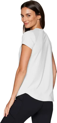 Vista 5 de RBX Camiseta de entrenamiento activo para mujer, con panel de malla transpirable, para gimnasio, correr, elástica, súper suave, con malla
