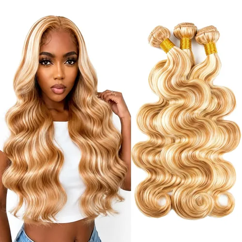 Vista 139 de P4613 Cabello humano rizado onda profunda marrón y paquetes mixtos 8 10 12 P4613 Ombre Marrón-Rubio-DP