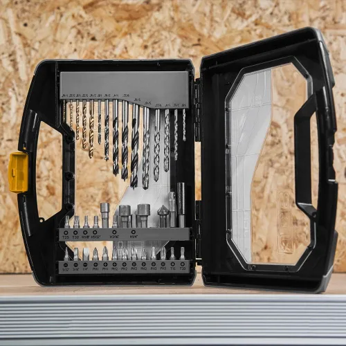 Vista 3 de JCB Tools - Juego de taladro y puntas de destornillador de 40 piezas Metal, mampostería, brocas de madera, puntas de destornillador y enchufes