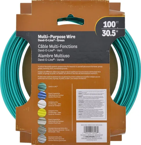 Vista 3 de Alambre verde tipo Clothesline, 100 pies, Hillman Fasteners 122100, Vinilo, Verde, 1