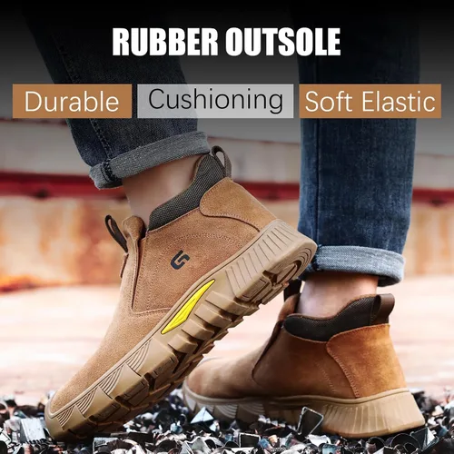 Vista 6 de GLANOUDUN - Botas de trabajo de soldadura para hombre, con punta de acero, antideslizantes, zapatos de trabajo indestructibles para hombre, zapatos