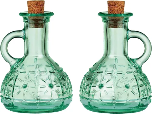 Vista 10 de Bormioli Rocco Juego de 2 botellas Country Home Fiesole de 24 onzas con tapa de corcho natural, cristal de estrella teñido azul-verde, diseño