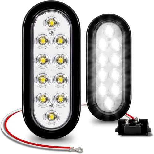 Vista 10 de Juego de luces traseras LED ovaladas para remolque de 6.0 in, 2 color ámbar y 2 color rojo 4 Rojo + 2 Blanco