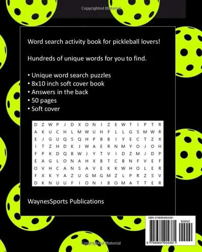 Vista 2 de Pickleball Word Search Great Activity Book for Pickleball Players - Black with Green Balls with Holes - Great Gift Idea