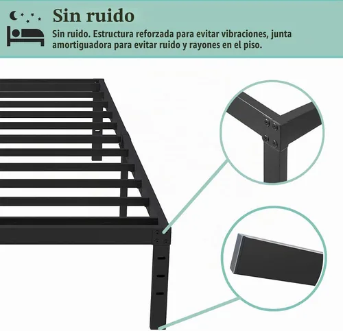 Vista 5 de Base de cama Queen de metal resistente de 14 pulgadas con cabecero