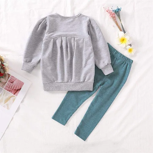 Vista 3 de Ritatte - Conjunto de 2 piezas de ropa de invierno para niñas pequeñas, blusa cálida de manga larga y pantalones de algodón