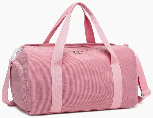 Vista 9 de Bolsa de lona para gimnasio, deportes, mujeres y niñas, bolsa de viaje de entrenamiento para fin de semana con compartimento para zapatos y bolsillo