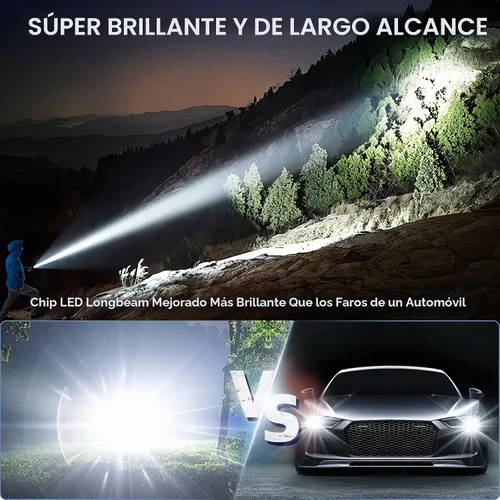 Vista 2 de Linternas magnéticas recargables de alto lúmen, linterna LED superbrillante y potente de 8 modos con luz de trabajo COB, linterna impermeable